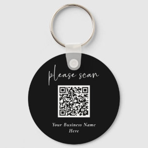 Simple Modern QR Code with Business Name   Black Key Ring