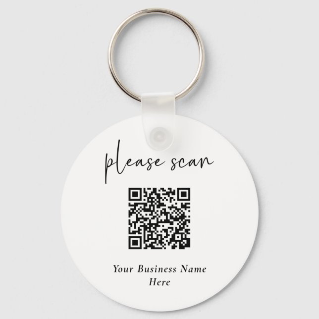Simple Modern QR Code with Business Name Key Ring (Front)