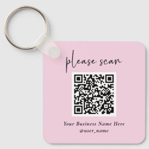 Simple Modern QR Code with Logo Back Blush Pink Key Ring