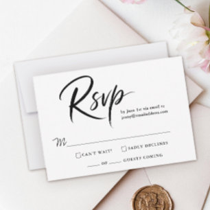 Simple Modern Quinceanera Black White Ink Script RSVP Card