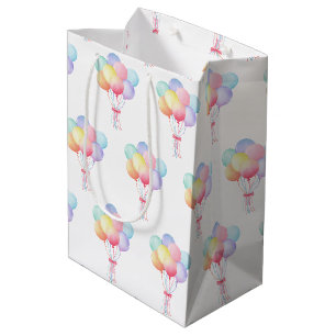 Simple Modern Rainbow Balloon birthday party Medium Gift Bag