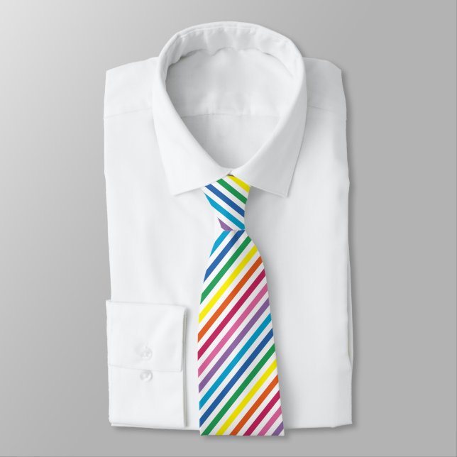 Simple Modern Rainbow Colours Stripes Pattern Tie (Tied)