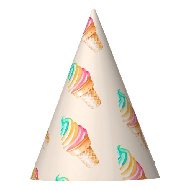 Simple Modern Rainbow ice cream birthday party Party Hat (Front)