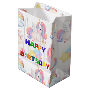 Simple Modern Rainbow unicorn birthday party Medium Gift Bag