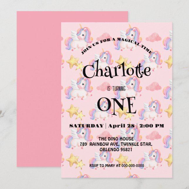 Simple Modern Rainbow unicorn birthday party Save The Date (Front/Back)