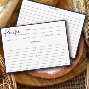 Simple Modern Recipe Card Navy Blue