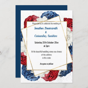 SIMPLE MODERN RED BLUE GREY FLORAL WEDDING WHITE INVITATION