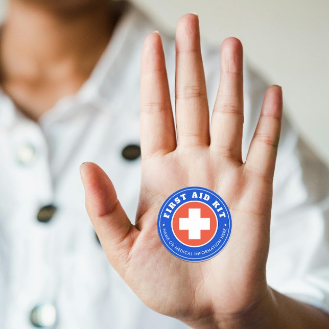 Simple Modern Red Cross Healthcare Blue Orange  Classic Round Sticker (Creator Uploaded)