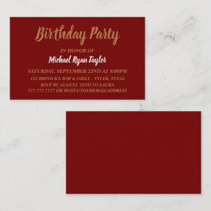 Simple & Modern, Red & Gold Birthday Party Invite