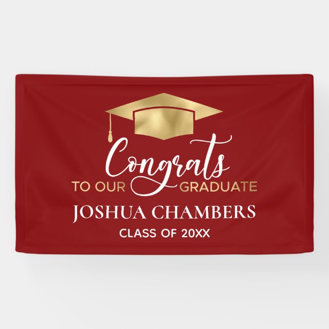 Simple Modern Red Gold Graduation Banner (Horizontal)