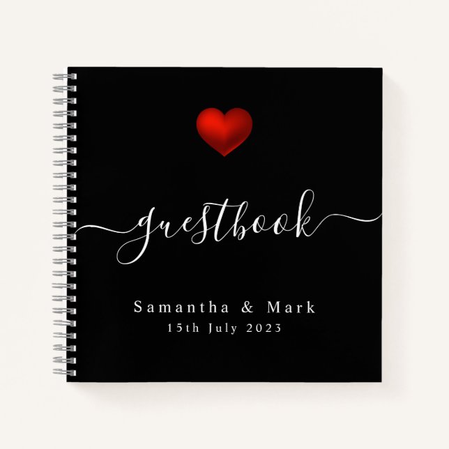 Simple Modern Red Heart Wedding Notebook (Front)