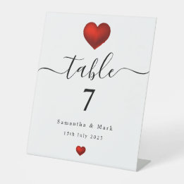 Simple Modern Red Heart Wedding Pedestal Sign