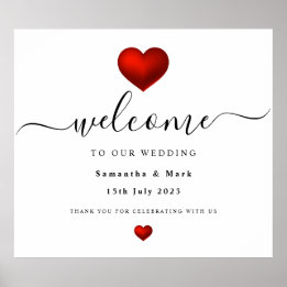 Simple Modern Red Heart Wedding Poster