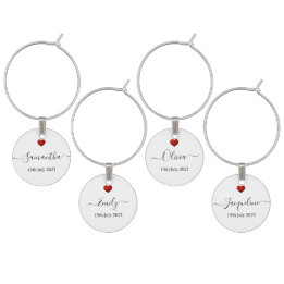 Simple Modern Red Heart Wedding Wine Charm