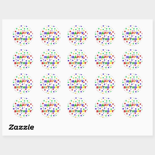 Simple Modern red Star colourful birthday party Classic Round Sticker (Sheet)