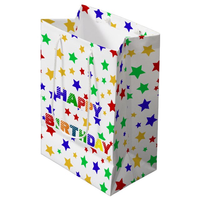 Simple Modern red Star colourful birthday party Medium Gift Bag (Front Angled)