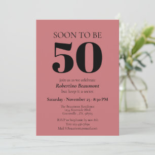 Simple Modern Red Surprise 50th Birthday Party Invitation