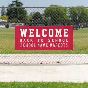 Simple Modern Red Welcome Back to School Mascots Banner