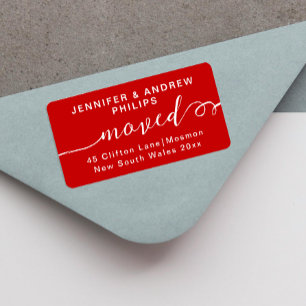 Simple Modern Red White Family New Address Script Label
