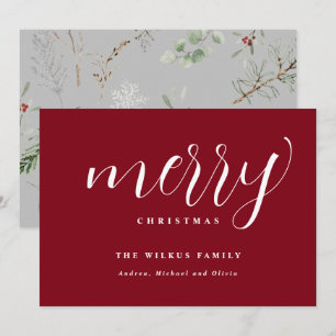 Simple Modern Red White Non Photo Christmas Holiday Card