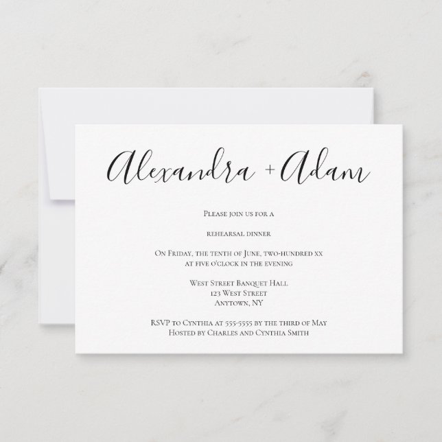 Simple modern rehearsal dinner invitations (Front)
