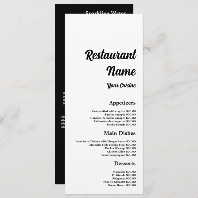 Simple & Modern, Restaurant Slimline Menu (Front/Back)