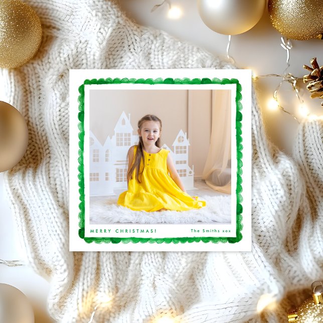 simple modern retro green photo square christmas holiday card (Creator Uploaded)