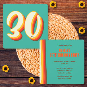 Simple Modern Retro Groovy 30th Birthday Invitation