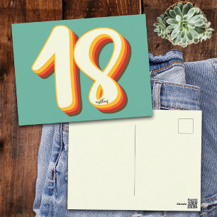 Simple Modern Retro Groovy Eighteen 18th Birthday Postcard