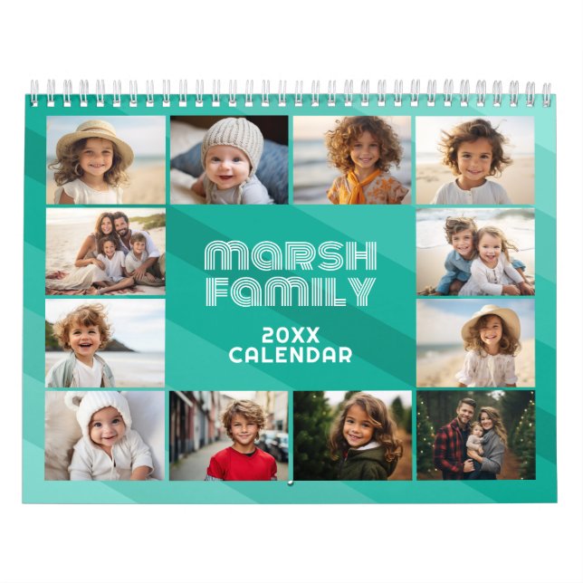 Simple Modern Retro Stripe Full Photo Each Month Calendar (Cover)