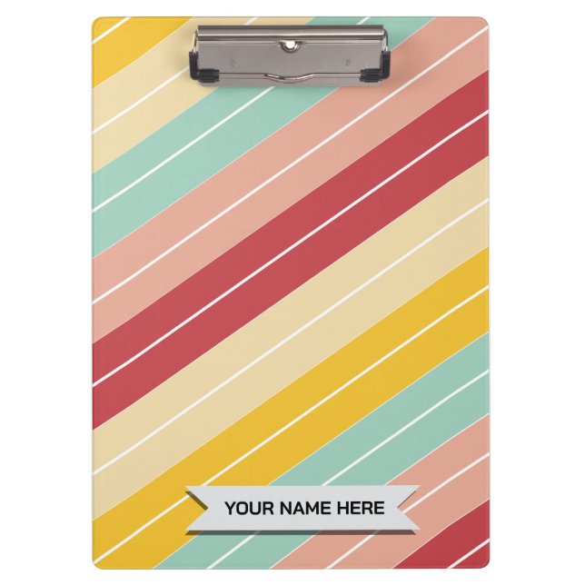 Simple Modern Retro Stripes Custom Name Clipboard (Front)