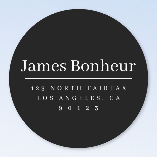 Simple Modern Return Address Black & White Classic Round Sticker (Creator Uploaded)