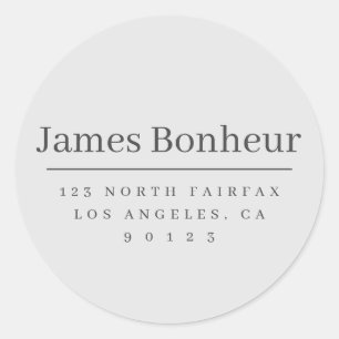 Simple Modern Return Address Light & Dark Grey Classic Round Sticker