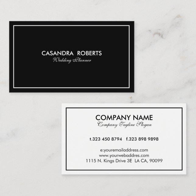 Simple Modern Reversible Black & White Border Business Card (Front/Back)