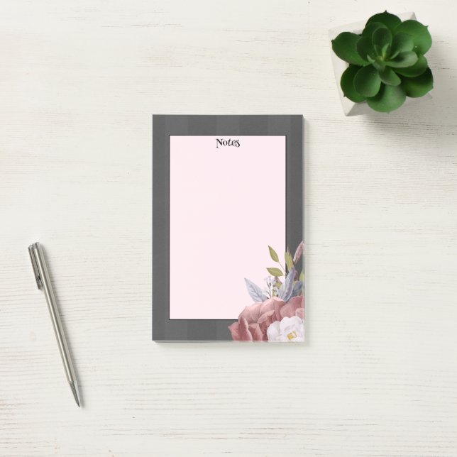 Simple Modern Rose and Stripes Post-it Notes (Office)