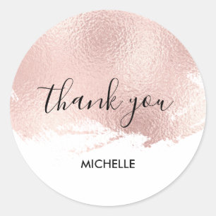 Simple modern rose gold brush stroke thank you classic round sticker