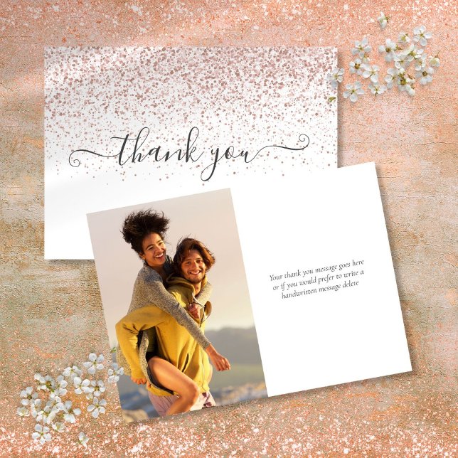 Simple Modern Rose Gold Glitter Script Photo Thank You Card (Simple Modern Rose Gold Glitter Script Photo Thank You Card)
