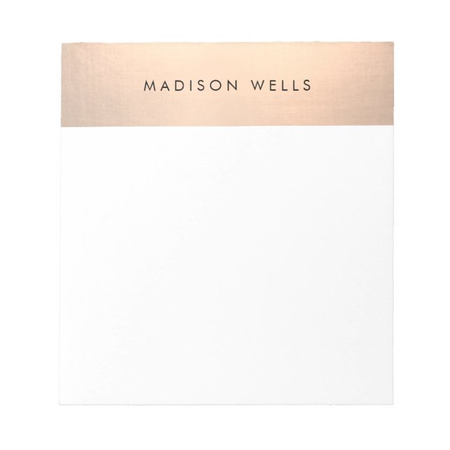 Simple Modern Rose Gold Personalised Notepad (Front)