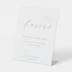 Simple modern rose gold white favours sign