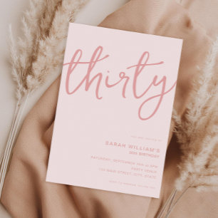 Simple Modern Rose Pink 30th Birthday Invitation