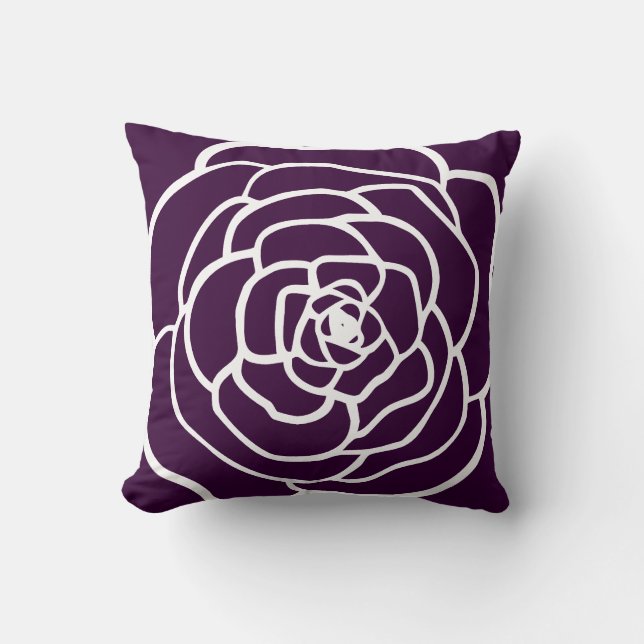 simple modern rose silhouette dark aubergine plum cushion (Front)