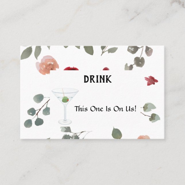 Simple Modern Roses Flowers Wedding Drink Ticket (Front)