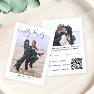 Simple Modern RSVP Wedding Photo QR Code Reply Enclosure Card