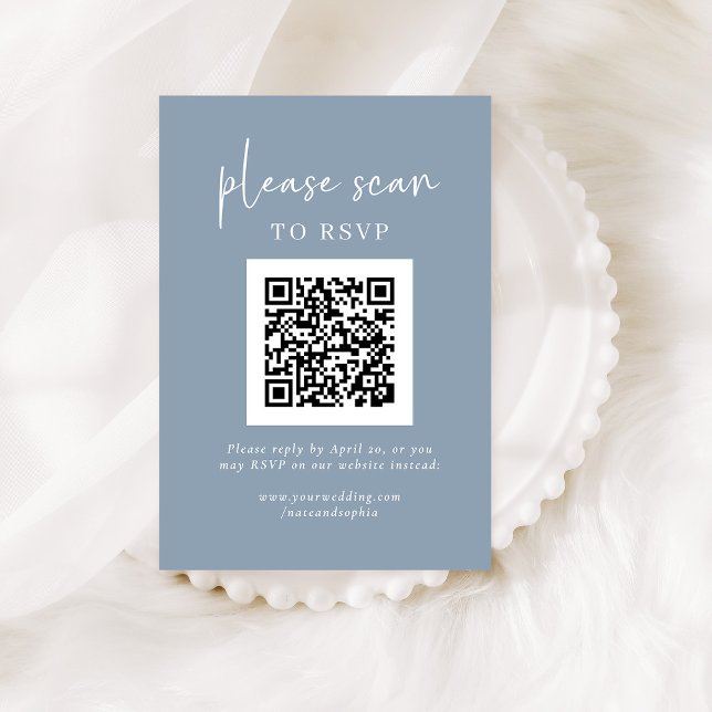 Simple Modern RSVP with QR Code | Dusty Blue Enclosure Card (Creator Uploaded)