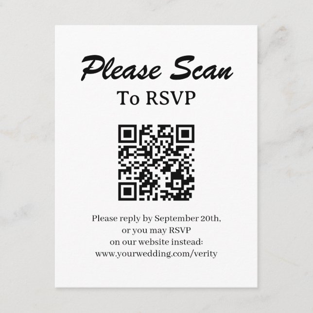 Simple Modern RSVP with QR Code Enclosure Card (Front)
