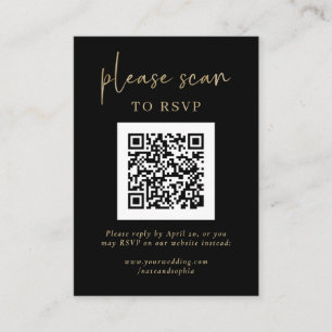 Simple Modern RSVP with QR Code   Gold and Black Enclosure Card