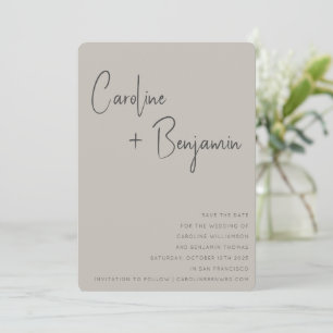 Simple Modern Rustic Boho Taupe Script Wedding Save The Date