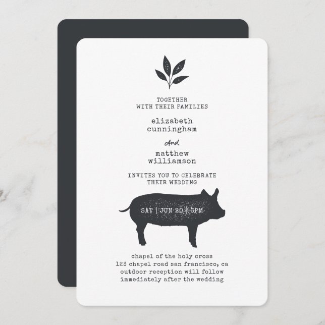 Simple Modern Rustic Country Farmhouse Wedding Invitation (Front/Back)