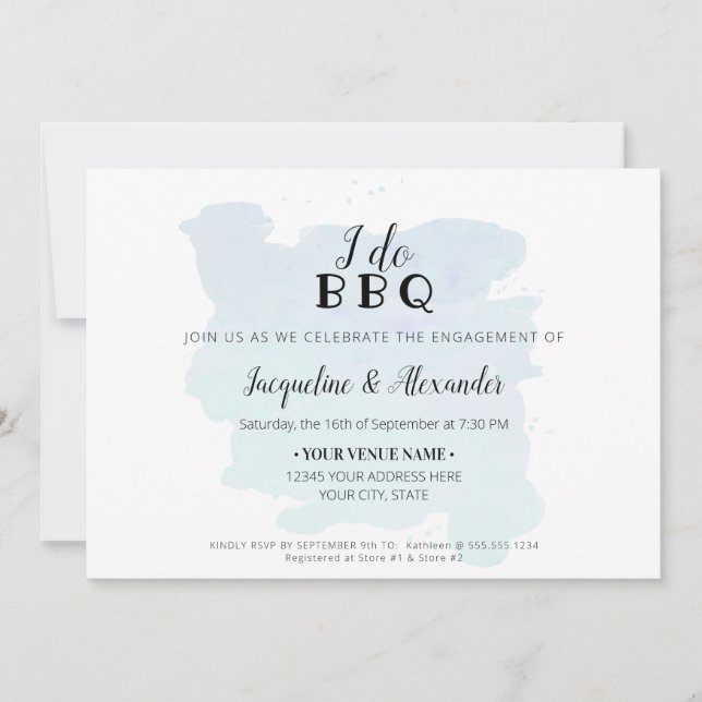 Simple Modern Rustic I Do BBQ Script Dusty Blue Invitation (Front)