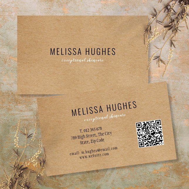 Simple Modern Rustic Kraft QR Code Business Card (Simple Modern Rustic Kraft QR Code Business Card)
